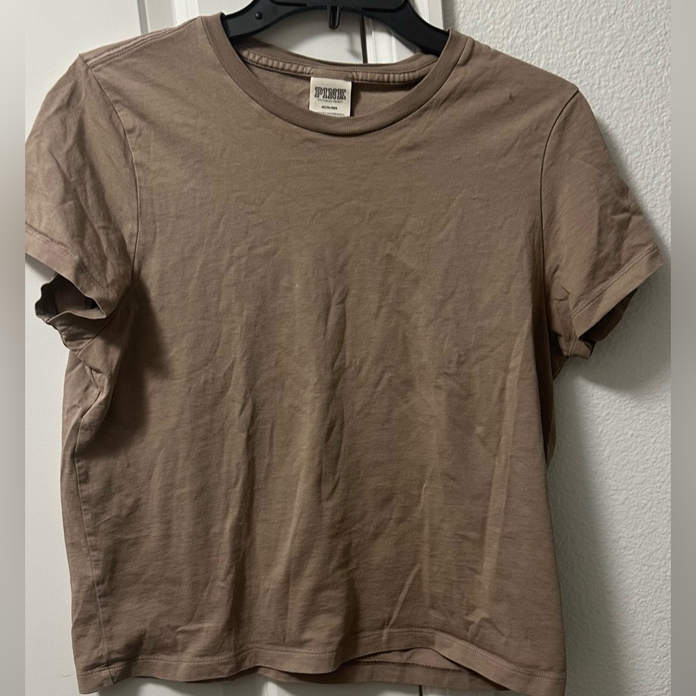 Cotton PINK Victoria's Secret Taupe Crew Neck Tee